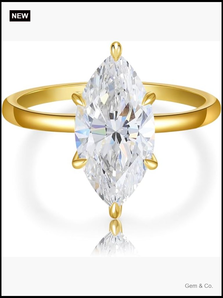 4ct Marquise Cut Moissanite Engagement Ring Vvs1 Clarity 14k Gold Plated